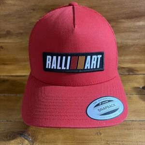 Ralliart Mitsubishi Motors Trucker Hat Red Snapback Cap Rally Racing Motorsports